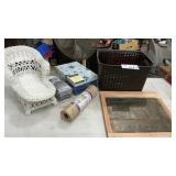 WICKER DOLL CHAIR, VINY LINER, MEMORY BOX,