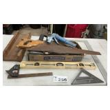 MITER BOX, SAWS, SQUARES, LEVELS, CAULKING GUN
