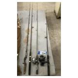 4 FISHING RODS, 2 WITH REELS