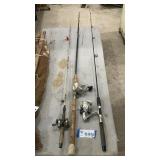 3 FISHING RODS AND REELS
