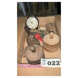 BUTTER MOLDS, SAD IRON, CLOCK