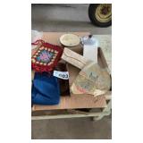 CROCHETED ITEMS, CLOTH BOOK, BEADED PURSE, C