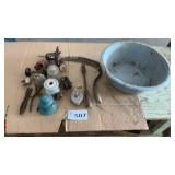 SICKLE, SOLDERING IRON, COWBELL, RINGERS,