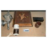 OUTDOOR LIGHT, LEATHER CLOCK, BILL HOLDER,