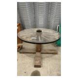 WAGO WHEEL TABLE, PLEXIGLASS TOP, 54 DIAMETER, 3