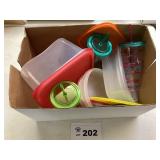 BOX OF MISC CONTAINERS AND CUPS