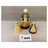 CERAMIC CORN HUSK DOLLS,( SPOON HOLDER, SPONGE