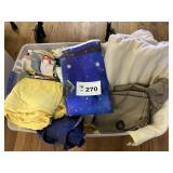 TOTE OF BLANKETS / CURTAINS / SHEETS