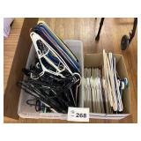 TOTE AND BOX OF PLASTIC HANGERS