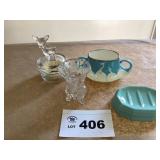 LEADED GLASS FOOTED BUD VASE, JEANETTE GLASS F