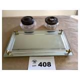 DRESSER MIRROR, VINTAGE POWDER JARS