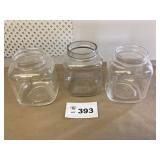 3 LARGE SQUARE JARS no lids