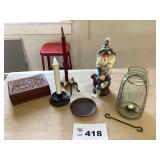 CARVED BOX, CANDLE HOLDERS, CANDLES