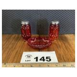 RED MOON AND STARS SALT AND PEPPER WITH SMALL DISH