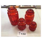 RED MOON AND STARS 4 PIECE CANISTER SET