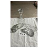 CRYSTAL DECANTUR, CANDLE HOLDER, RELISH TRAY