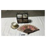 TEA CUP, LADIES FAN, DISPLAY KEEPSAKE HOUSE