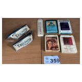 TRIUMPH EMBLEMS, 8 TRACK TAPES, THERMOMETER