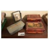 JEWELRY BOXES, VINTAGE PICTURE FRAME, CASH BOX