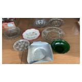 ASSORTED GLASSWARE, ALUMINUM TRAY