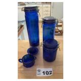 COBALT BLUE CANISTERS, JUICER,