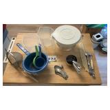 PAMPERED CHEF MIXING BOWL, MEASURING SPOONS,