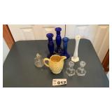 CANDLE STICKS, VASE, PITCHER, CRUET