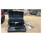 TOOL BOX WITH UTILITY KNIVES AND MISC TOOLS