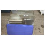 2 LARGE TOTES WITH LIDS, MANY SMALL TOTES WITH