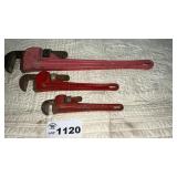 3 PIPE WRENCHES, 24, 12, 10 INCH