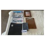 LICENSE PLATES, NOTEBOOK, FRAME, BIBLE