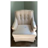 CHAIR, WHITE CLOTH SWIVEL ROCKER