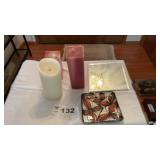 CANDLES, MIRROR, TRAY