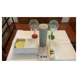 CANDLES, GLASS WINE GLASSES