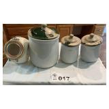CERAMIC CANISTER SET, PAINT PEELING OFF TOP OF