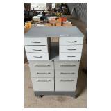 WOOD AND METAL CABINET ON CASTERS, 30 x 29 x 50