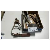 OIL FILTER WRENCH, PUTTY KNIVES, WIRE STRIPPER,