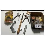 LEATHER PUNCH, KNIFE, LASER LEVEL, BOLTS,OTHER