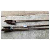 2 POST HOLE DIGGERS, ONE HANDLE MISSING