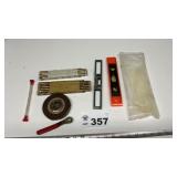 MEASURING TOOLS, LEVELS, ZIP TIES, THERMOMETER