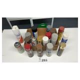 PARTIAL CANS OF SPRAY PAINT, PRIMER, DISINFECTANT