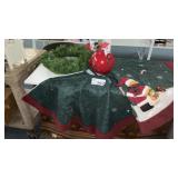 CHRISTMAS TREE SKIRT, WREATH, LARGE BALL ORNAMENT