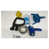 BRUSHES, DUST PAN, FUNNEL, TAPE