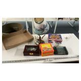 JEWELRY BOX, TINS, MINI CHESS GAME, LAMP