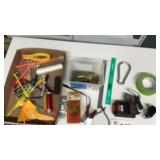 B D BATTERY AND CHARGER, SCREWS, CARRIBEANER, ETC.