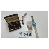JADE CUFF LINKS, ROSE QUARTZ, COLLECTION WATCH,