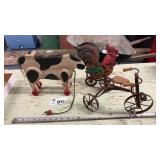 WOOD AND METAL WHEELED DECOR