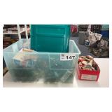LIDDED TOTE WITH CHRISTMAS ITEMS