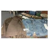 MEDIUM HOODED VEST, LARGE DENIM JACKET