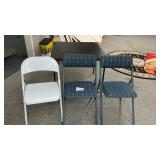 CARD TABLE, 3 NON MATCHING CHAIRS